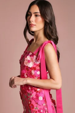 Robe Midi Coast Muse En Mesh Floral 3d Avec Bretelles Nouées