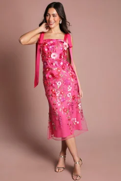 Robe Midi Coast Muse En Mesh Floral 3d Avec Bretelles Nouées