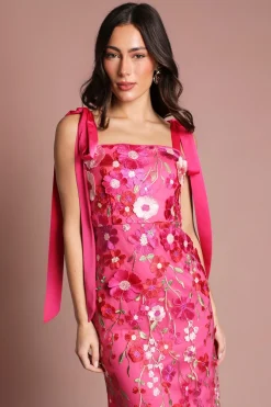Robe Midi Coast Muse En Mesh Floral 3d Avec Bretelles Nouées