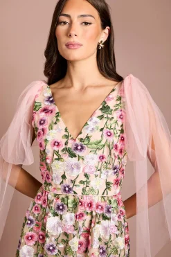 Robe Midi Coast Muse En Tulle Brodé Avec Liens Aux Épaules