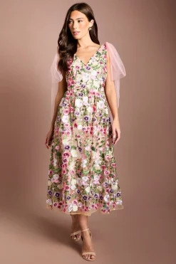 Robe Midi Coast Muse En Tulle Brodé Avec Liens Aux Épaules
