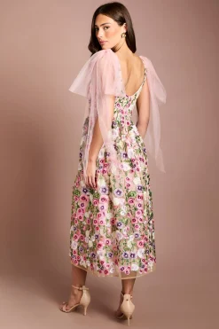 Robe Midi Coast Muse En Tulle Brodé Avec Liens Aux Épaules