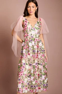 Robe Midi Coast Muse En Tulle Brodé Avec Liens Aux Épaules