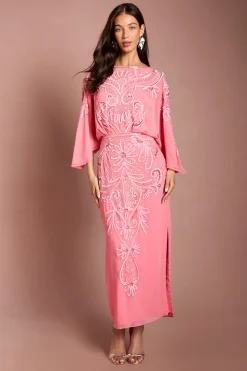 Robe Midi Coast Muse À Manches Chauve-souris Ornée