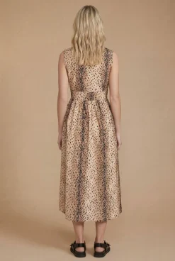 Robe Midi À Col Avec Boutonnage Et Imprimé Animal