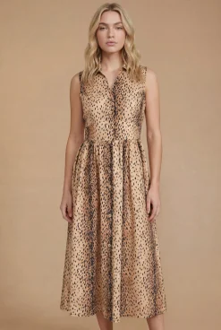 Robe Midi À Col Avec Boutonnage Et Imprimé Animal