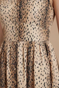 Robe Midi À Col Avec Boutonnage Et Imprimé Animal