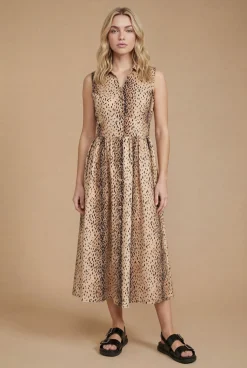 Robe Midi À Col Avec Boutonnage Et Imprimé Animal