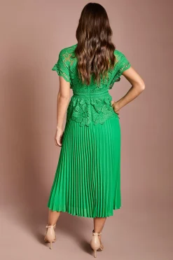 Coast Robe Midi À Col Avec Haut En Dentelle Et Jupe Plissée<Femme Robes Mi-Longues|Satin Et Dentelle