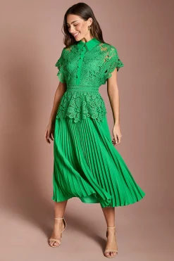 Coast Robe Midi À Col Avec Haut En Dentelle Et Jupe Plissée<Femme Robes Mi-Longues|Satin Et Dentelle