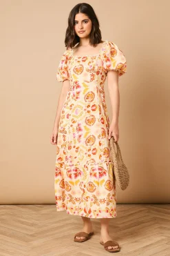 Oasis Robe Midi à Col Carré et Manches Bouffantes avec Détails de Finition<Femme Robes|Robes Mi-Longues