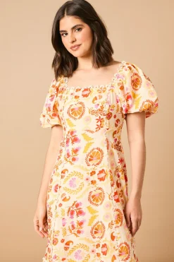 Oasis Robe Midi à Col Carré et Manches Bouffantes avec Détails de Finition<Femme Robes|Robes Mi-Longues