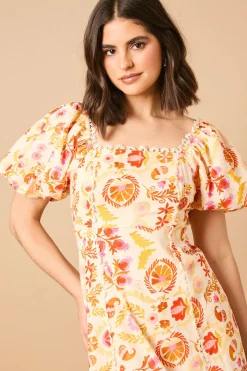 Oasis Robe Midi à Col Carré et Manches Bouffantes avec Détails de Finition<Femme Robes|Robes Mi-Longues