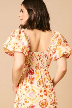 Oasis Robe Midi à Col Carré et Manches Bouffantes avec Détails de Finition<Femme Robes|Robes Mi-Longues