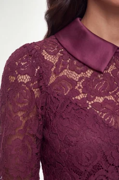 Robe Midi À Col En Dentelle