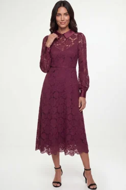 Robe Midi À Col En Dentelle