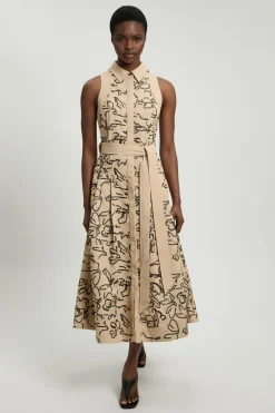 Robe Midi À Col En Lin Avec Sequins Mats Petite Taille