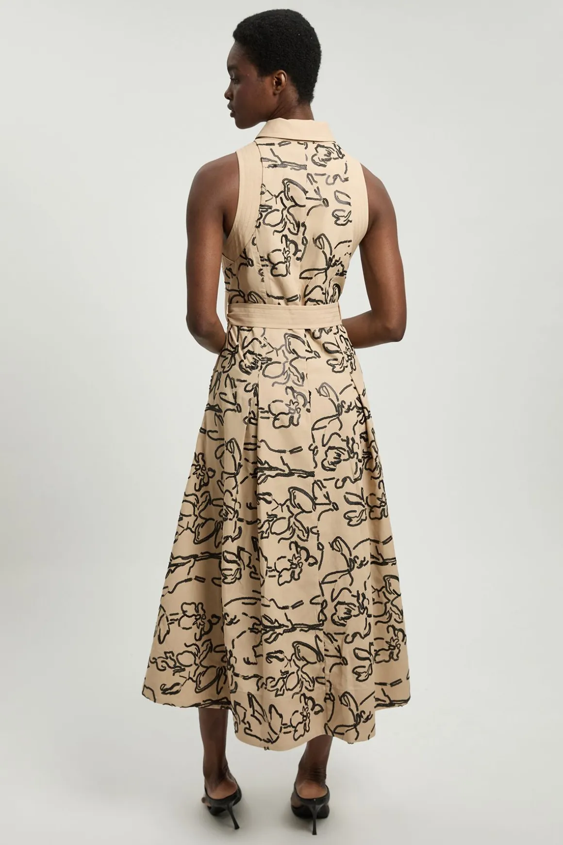 Robe Midi À Col En Lin Avec Sequins Mats Petite Taille