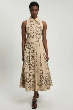 KarenMillen Robe Midi À Col En Lin Mat Avec Sequins<Femme Robes|Robes Mi-Longues