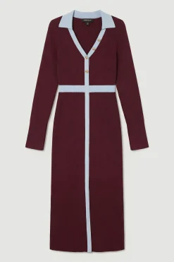 KarenMillen Robe Midi à Col en Maille Côtelée avec Détail Contrastant à la Taille<Femme Toutes Les Robes|Robes Mi-Longues