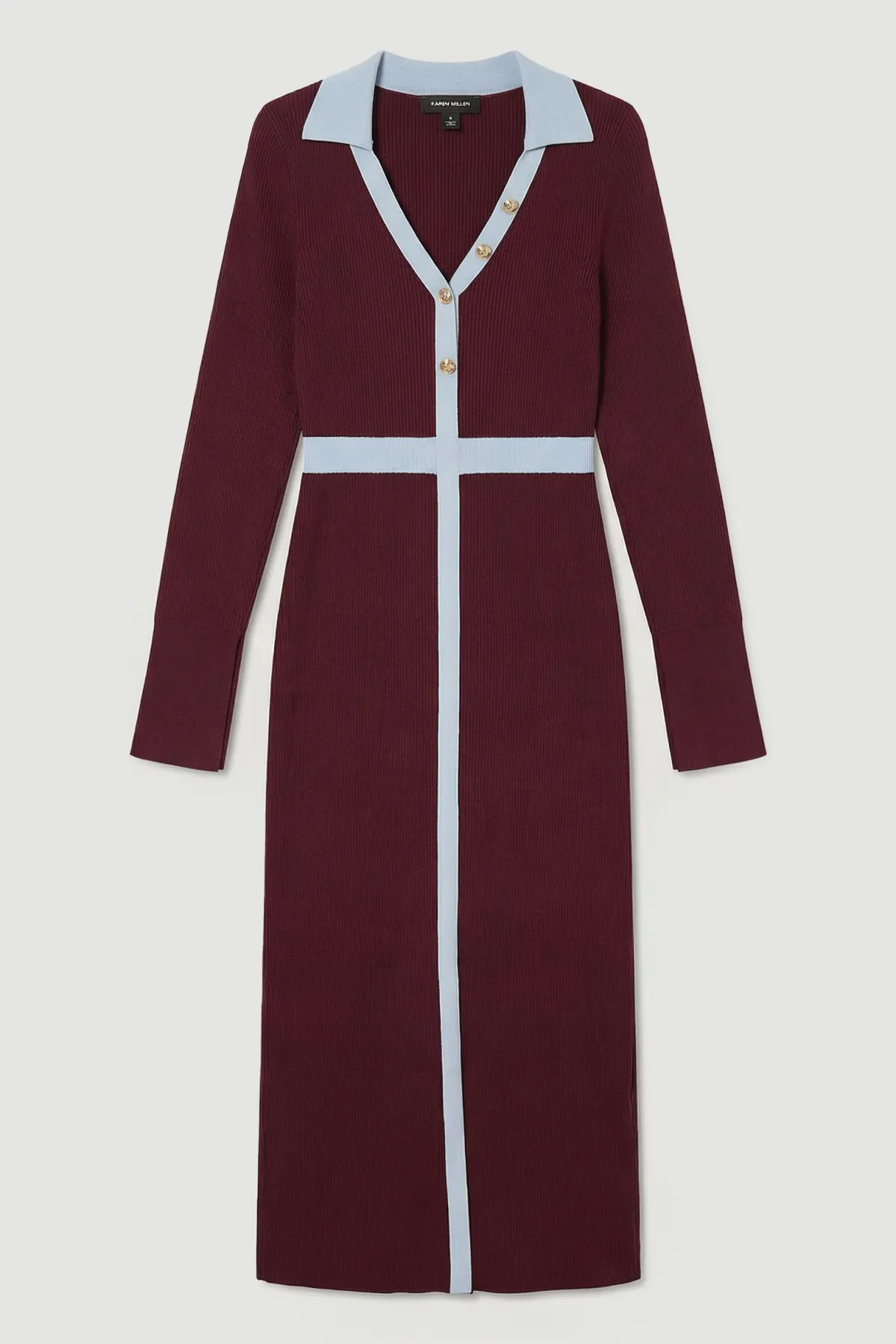 KarenMillen Robe Midi à Col en Maille Côtelée avec Détail Contrastant à la Taille<Femme Toutes Les Robes|Robes Mi-Longues
