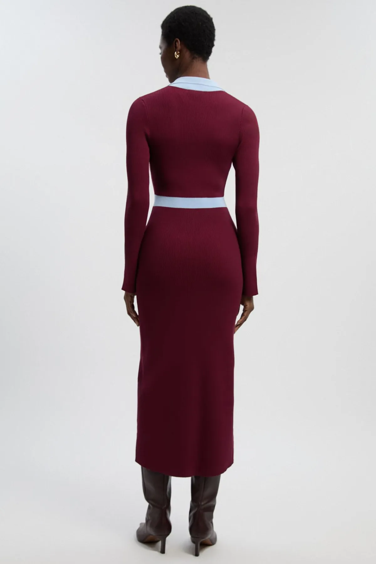 KarenMillen Robe Midi à Col en Maille Côtelée avec Détail Contrastant à la Taille<Femme Toutes Les Robes|Robes Mi-Longues