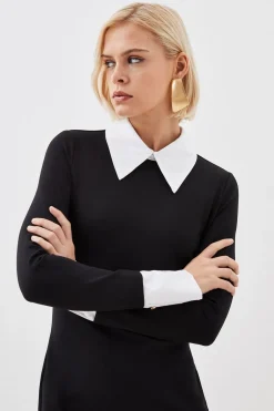 Robe Midi à Col en Popeline de Coton Jersey