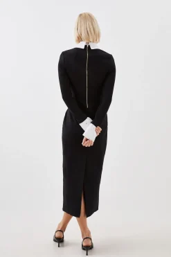 Robe Midi à Col en Popeline de Coton Jersey