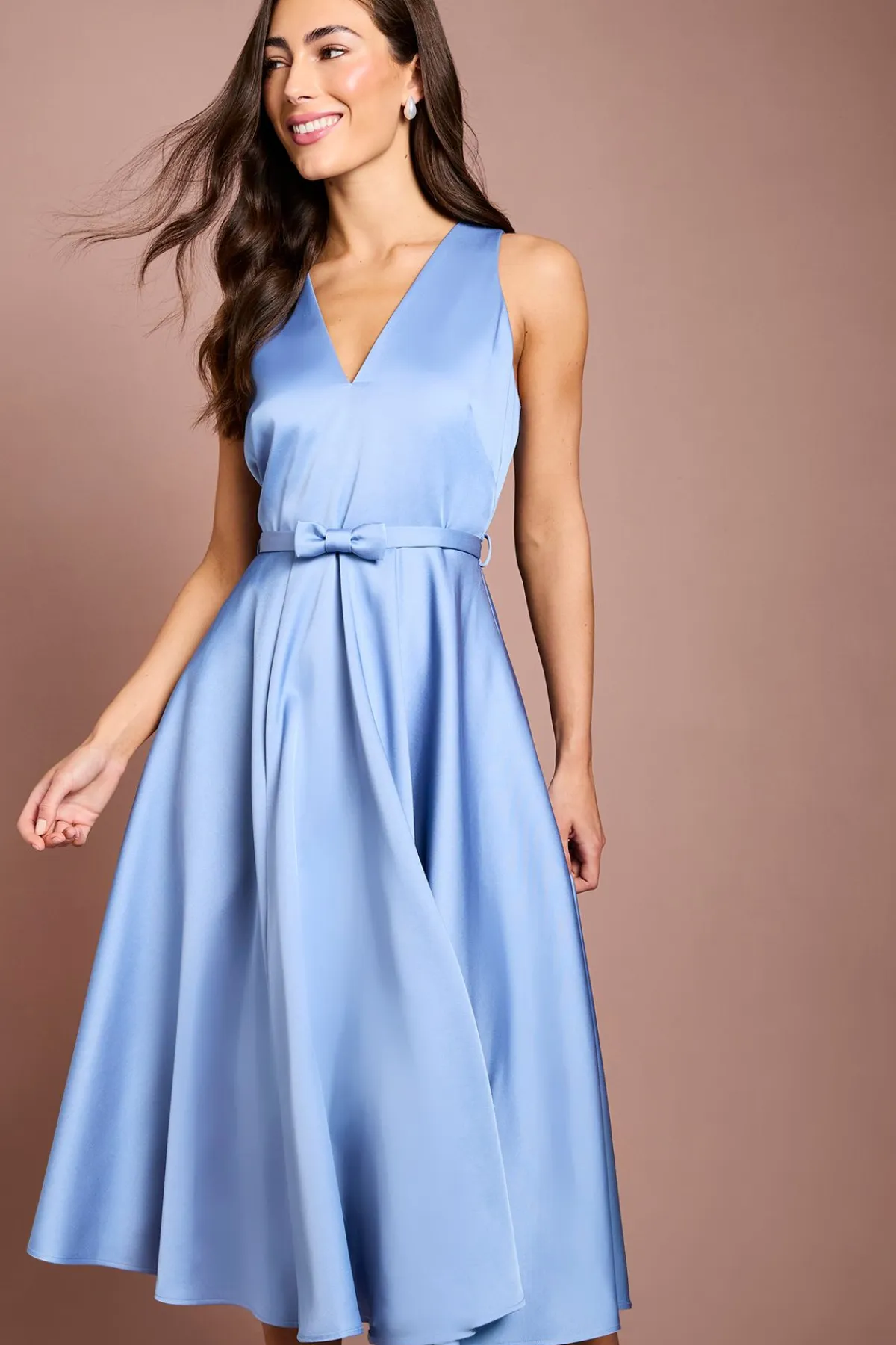 Coast Robe Midi À Col En V Avec Nœud Et Jupe Volumineuse<Femme Robes Mi-Longues|Robes
