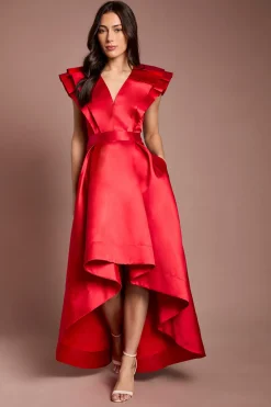 Robe Midi À Col En V Et Manches À Volants
