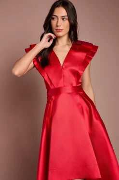 Robe Midi À Col En V Et Manches À Volants