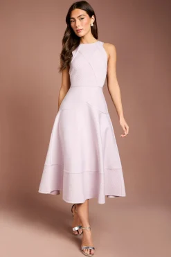 Robe Midi À Col Licou En Bandage Côtelé