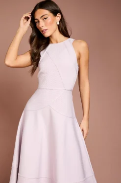 Robe Midi À Col Licou En Bandage Côtelé