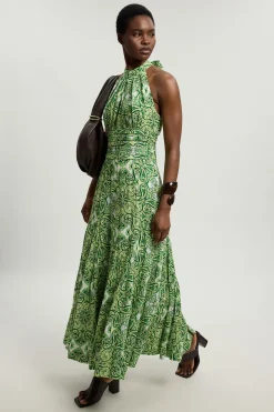 Robe Midi À Col Licou En Double Tissu À Imprimé Carreaux