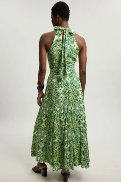 Robe Midi À Col Licou En Double Tissu À Imprimé Carreaux