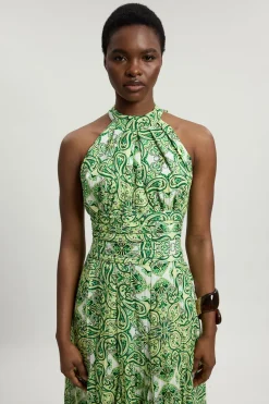 Robe Midi À Col Licou En Double Tissu À Imprimé Carreaux