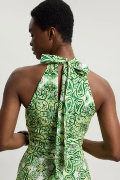 Robe Midi À Col Licou En Double Tissu À Imprimé Carreaux
