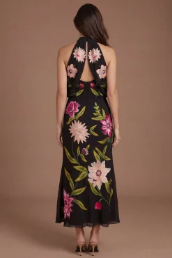 Coast Robe Midi À Col Montant Avec Broderie Florale<Femme Robes|Robes Mi-Longues