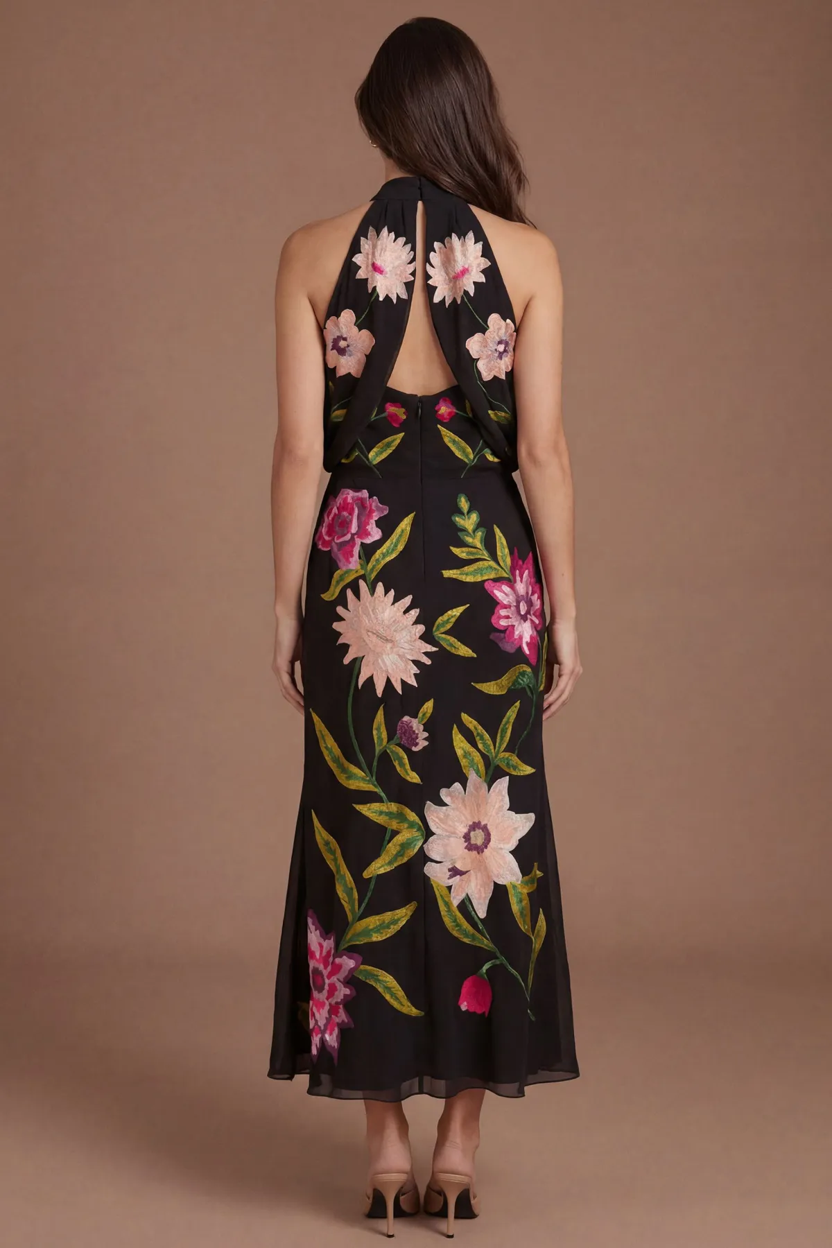 Coast Robe Midi À Col Montant Avec Broderie Florale<Femme Robes|Robes Mi-Longues