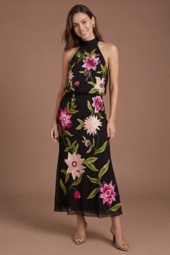 Coast Robe Midi À Col Montant Avec Broderie Florale<Femme Robes|Robes Mi-Longues