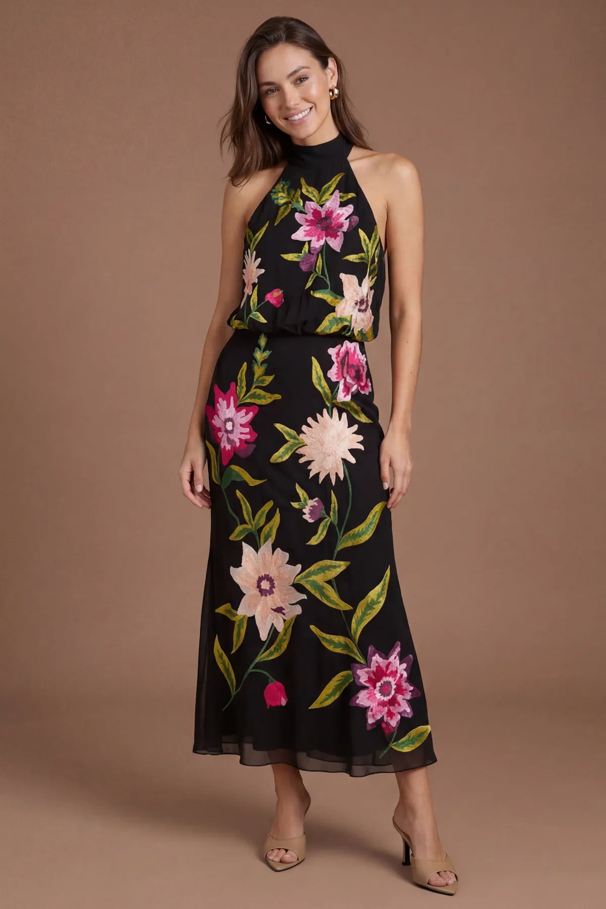 Coast Robe Midi À Col Montant Avec Broderie Florale<Femme Robes|Robes Mi-Longues