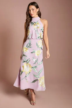 Robe Midi À Col Montant Avec Broderie Florale