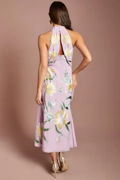 Robe Midi À Col Montant Avec Broderie Florale