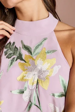 Robe Midi À Col Montant Avec Broderie Florale