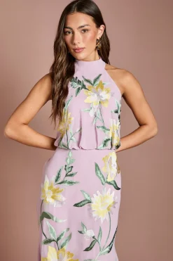 Robe Midi À Col Montant Avec Broderie Florale