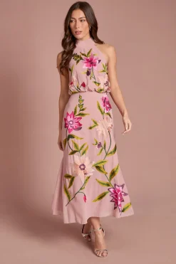 Robe Midi À Col Montant Avec Broderie Florale