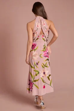Robe Midi À Col Montant Avec Broderie Florale