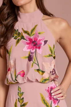 Robe Midi À Col Montant Avec Broderie Florale