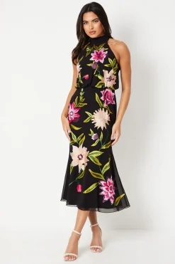 Robe Midi À Col Montant Avec Broderie Florale
