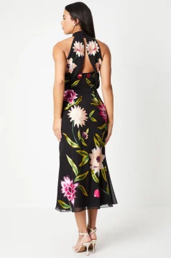 Robe Midi À Col Montant Avec Broderie Florale